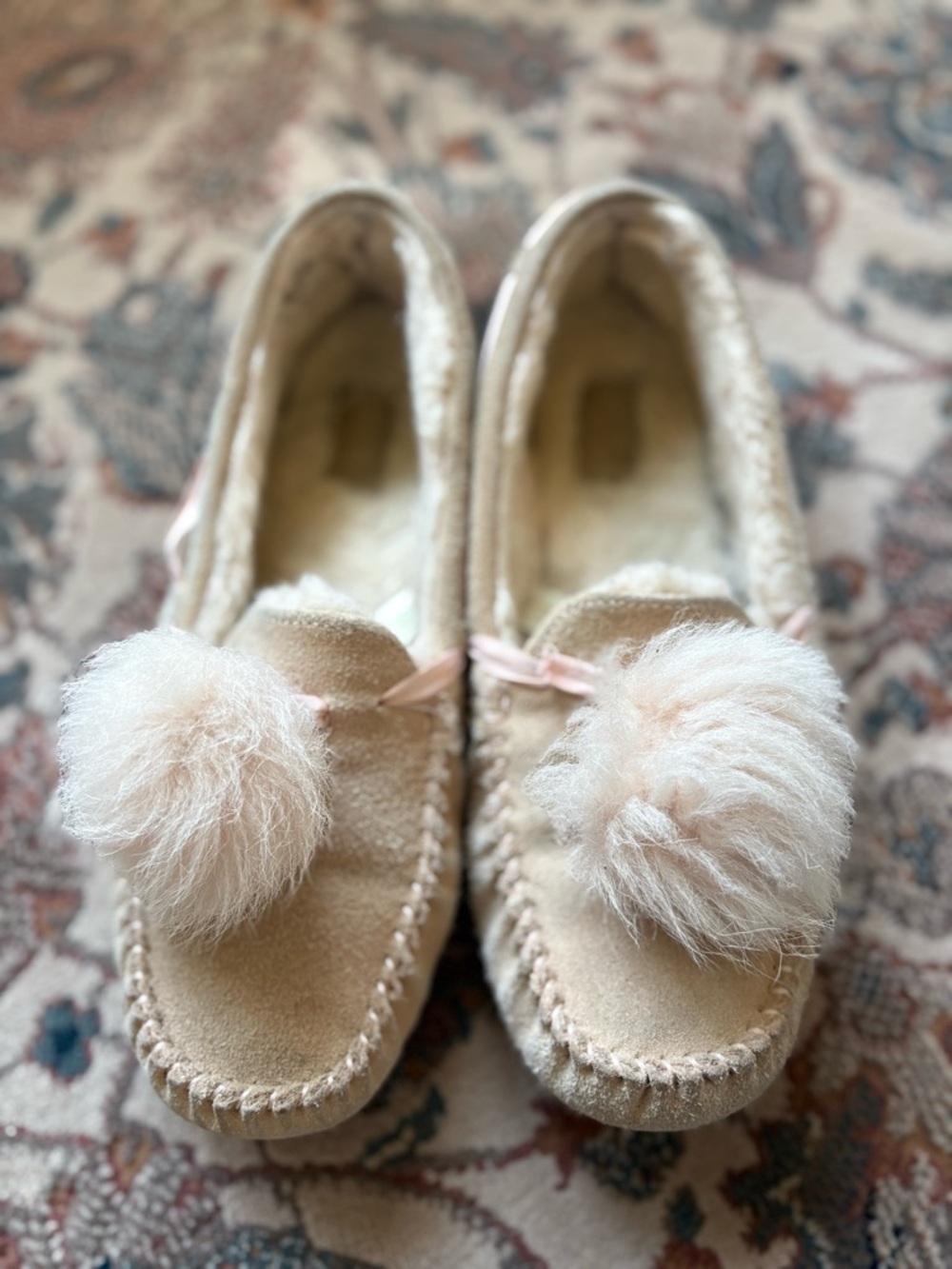 UGG Women's Pom-Pom Moccasin Slippers - Light Beige